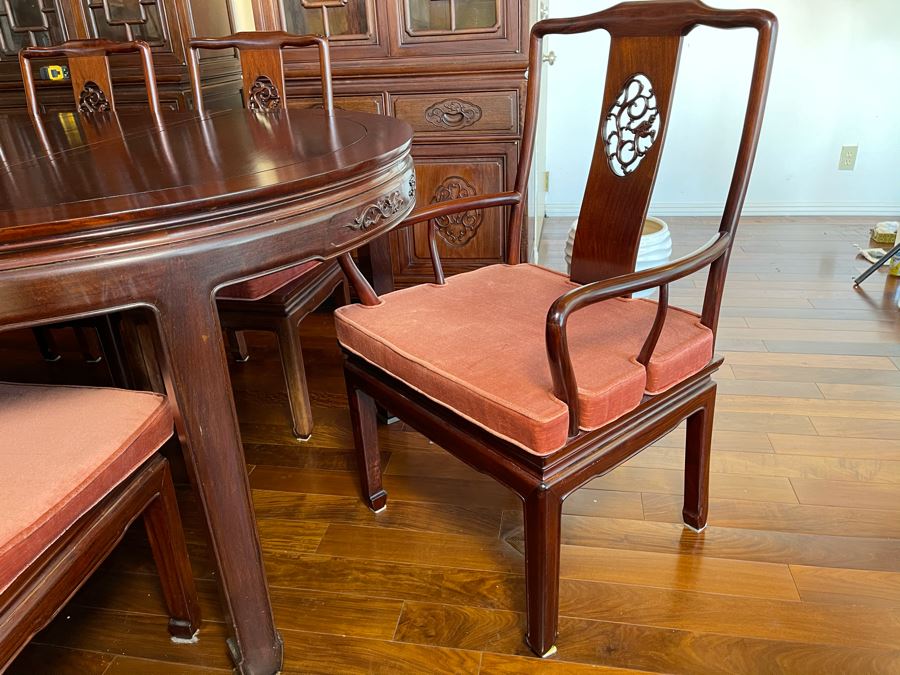 Beautiful Rosewood Dining Table With Two Leaves And Eight Rosewood Dining Chairs (Two Are Armchairs) 7'L X 4'W X 31'H [Photo 25]