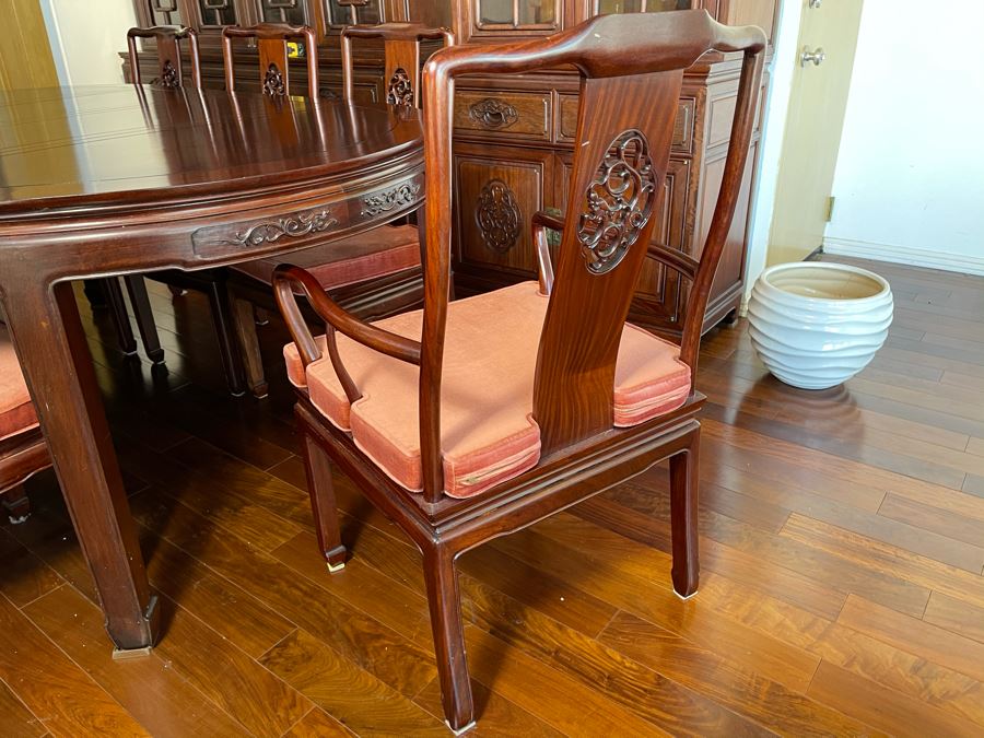 Beautiful Rosewood Dining Table With Two Leaves And Eight Rosewood Dining Chairs (Two Are Armchairs) 7'L X 4'W X 31'H [Photo 28]