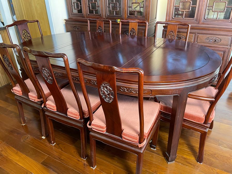 Beautiful Rosewood Dining Table With Two Leaves And Eight Rosewood Dining Chairs (Two Are Armchairs) 7'L X 4'W X 31'H [Photo 19]