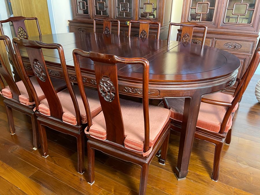 Beautiful Rosewood Dining Table With Two Leaves And Eight Rosewood Dining Chairs (Two Are Armchairs) 7'L X 4'W X 31'H [Photo 18]