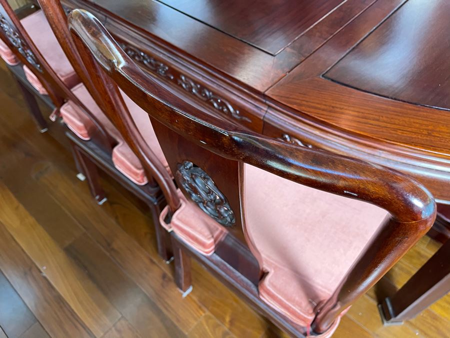 Beautiful Rosewood Dining Table With Two Leaves And Eight Rosewood Dining Chairs (Two Are Armchairs) 7'L X 4'W X 31'H [Photo 24]
