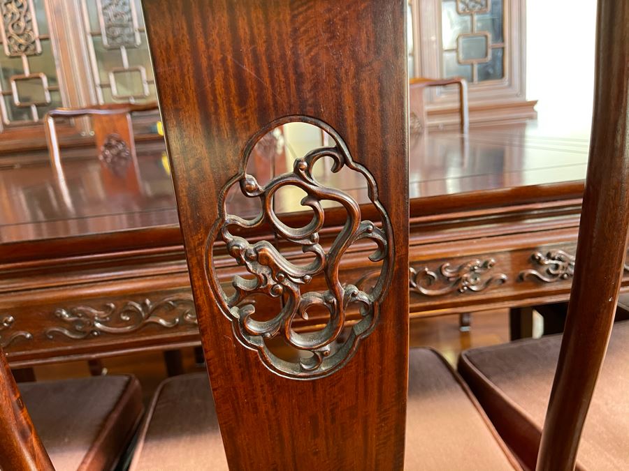 Beautiful Rosewood Dining Table With Two Leaves And Eight Rosewood Dining Chairs (Two Are Armchairs) 7'L X 4'W X 31'H [Photo 23]