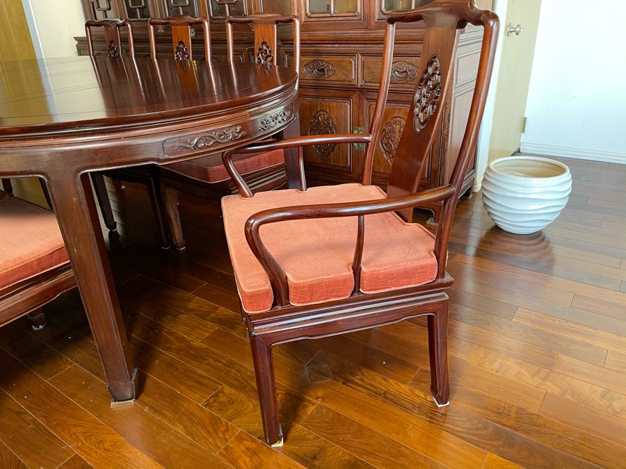 Beautiful Rosewood Dining Table With Two Leaves And Eight Rosewood Dining Chairs (Two Are Armchairs) 7'L X 4'W X 31'H [Photo 26]