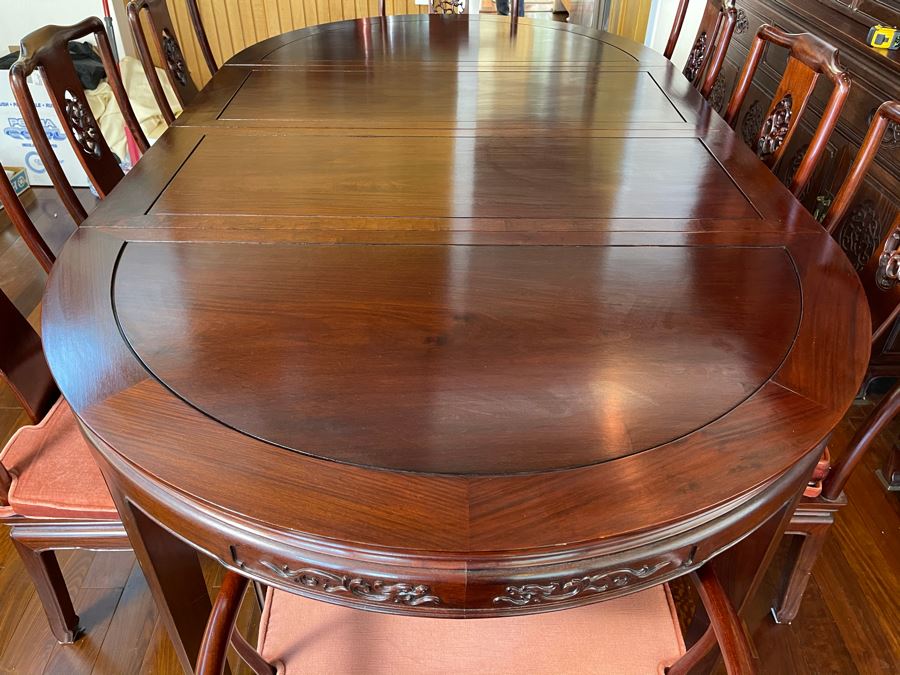 Beautiful Rosewood Dining Table With Two Leaves And Eight Rosewood Dining Chairs (Two Are Armchairs) 7'L X 4'W X 31'H [Photo 30]