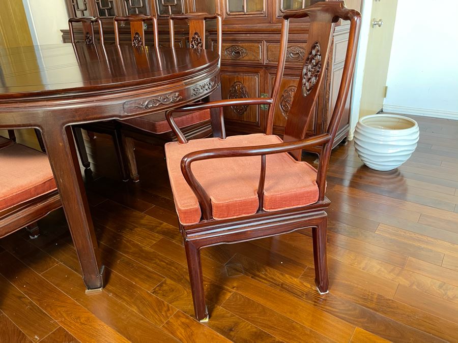 Beautiful Rosewood Dining Table With Two Leaves And Eight Rosewood Dining Chairs (Two Are Armchairs) 7'L X 4'W X 31'H [Photo 27]