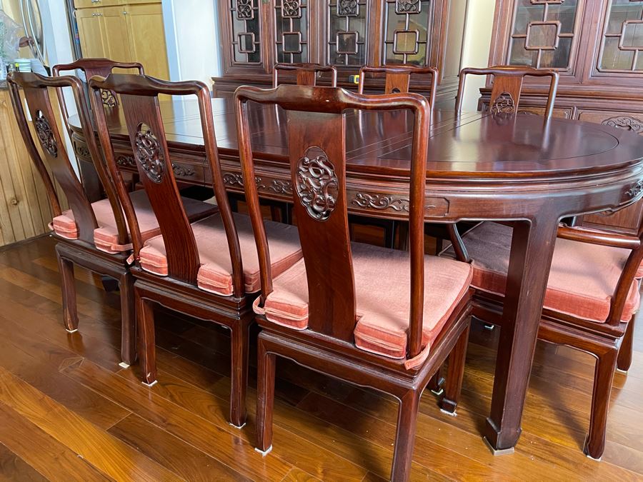 Beautiful Rosewood Dining Table With Two Leaves And Eight Rosewood Dining Chairs Two Are 8089