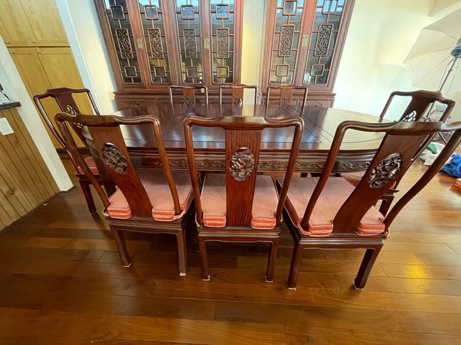 Beautiful Rosewood Dining Table With Two Leaves And Eight Rosewood Dining Chairs (Two Are Armchairs) 7'L X 4'W X 31'H [Photo 3]