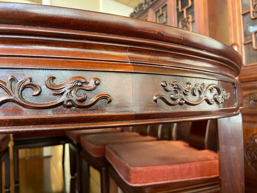 Beautiful Rosewood Dining Table With Two Leaves And Eight Rosewood Dining Chairs (Two Are Armchairs) 7'L X 4'W X 31'H [Photo 36]