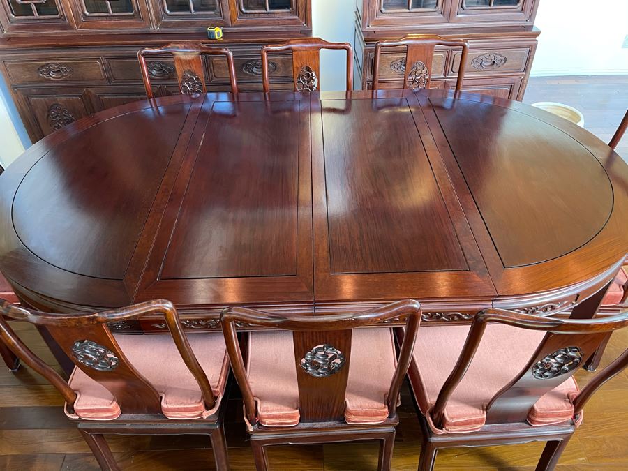 Beautiful Rosewood Dining Table With Two Leaves And Eight Rosewood Dining Chairs (Two Are Armchairs) 7'L X 4'W X 31'H [Photo 9]