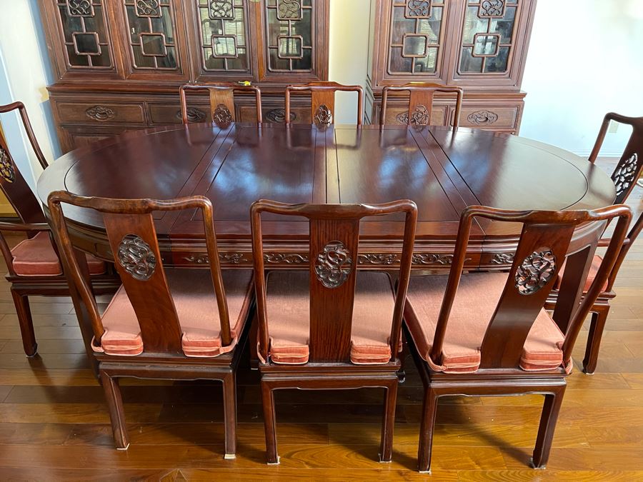 Beautiful Rosewood Dining Table With Two Leaves And Eight Rosewood Dining Chairs (Two Are Armchairs) 7'L X 4'W X 31'H [Photo 8]