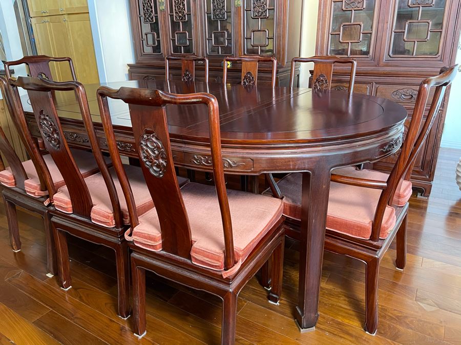 Beautiful Rosewood Dining Table With Two Leaves And Eight Rosewood Dining Chairs (Two Are Armchairs) 7'L X 4'W X 31'H [Photo 17]