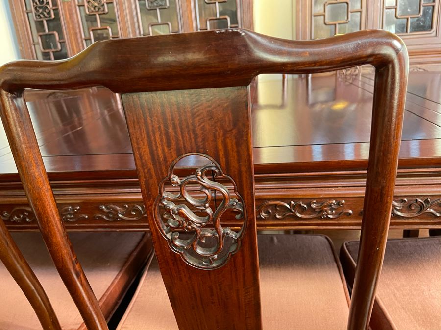 Beautiful Rosewood Dining Table With Two Leaves And Eight Rosewood Dining Chairs (Two Are Armchairs) 7'L X 4'W X 31'H [Photo 22]