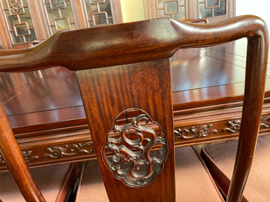 Beautiful Rosewood Dining Table With Two Leaves And Eight Rosewood Dining Chairs (Two Are Armchairs) 7'L X 4'W X 31'H [Photo 21]