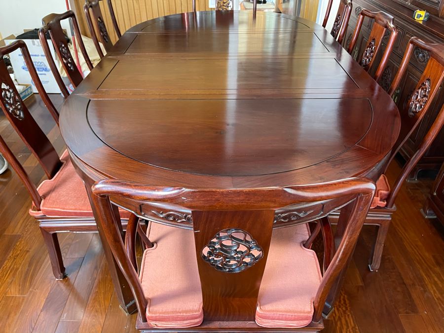 Beautiful Rosewood Dining Table With Two Leaves And Eight Rosewood Dining Chairs (Two Are Armchairs) 7'L X 4'W X 31'H [Photo 31]