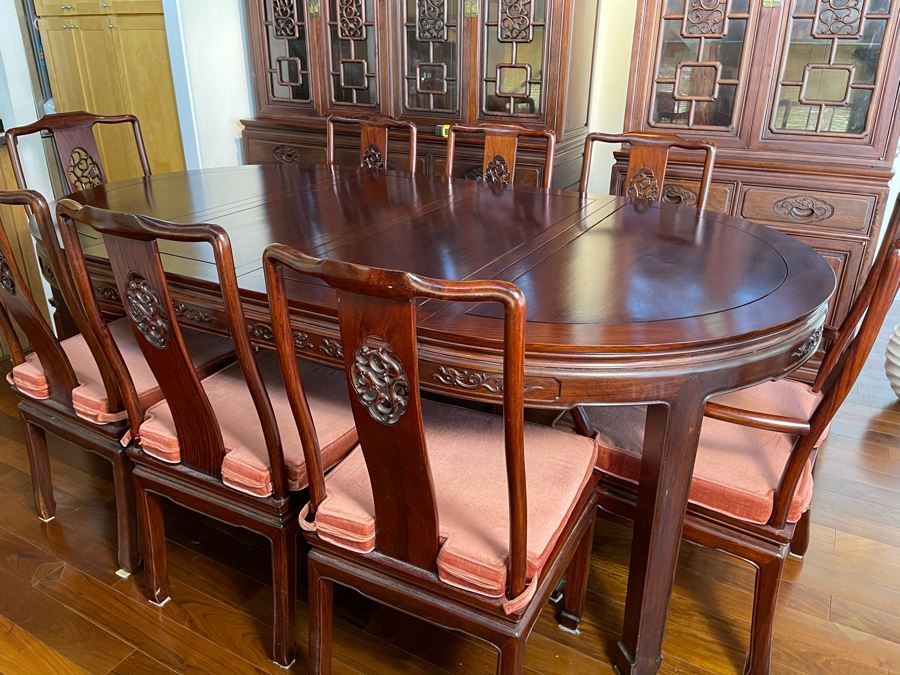 Beautiful Rosewood Dining Table With Two Leaves And Eight Rosewood Dining Chairs (Two Are Armchairs) 7'L X 4'W X 31'H [Photo 16]