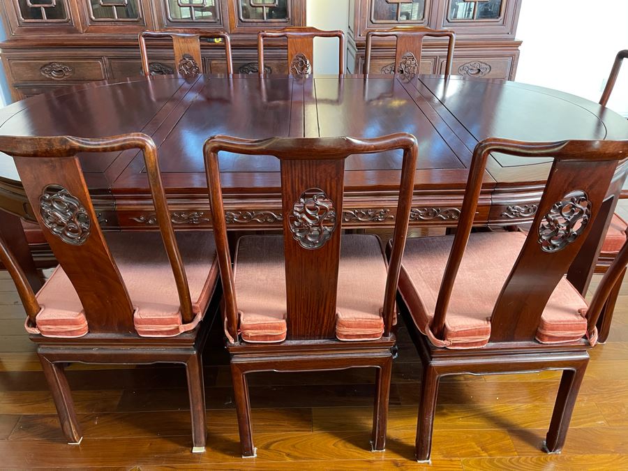 Beautiful Rosewood Dining Table With Two Leaves And Eight Rosewood Dining Chairs (Two Are Armchairs) 7'L X 4'W X 31'H [Photo 12]