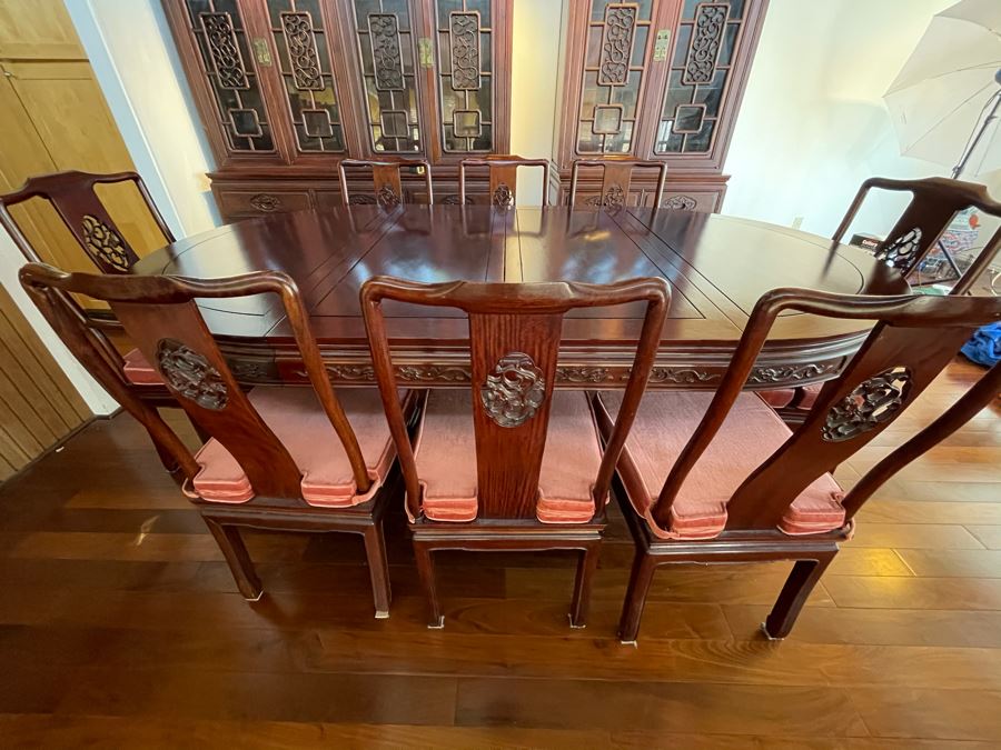Beautiful Rosewood Dining Table With Two Leaves And Eight Rosewood Dining Chairs (Two Are Armchairs) 7'L X 4'W X 31'H [Photo 4]