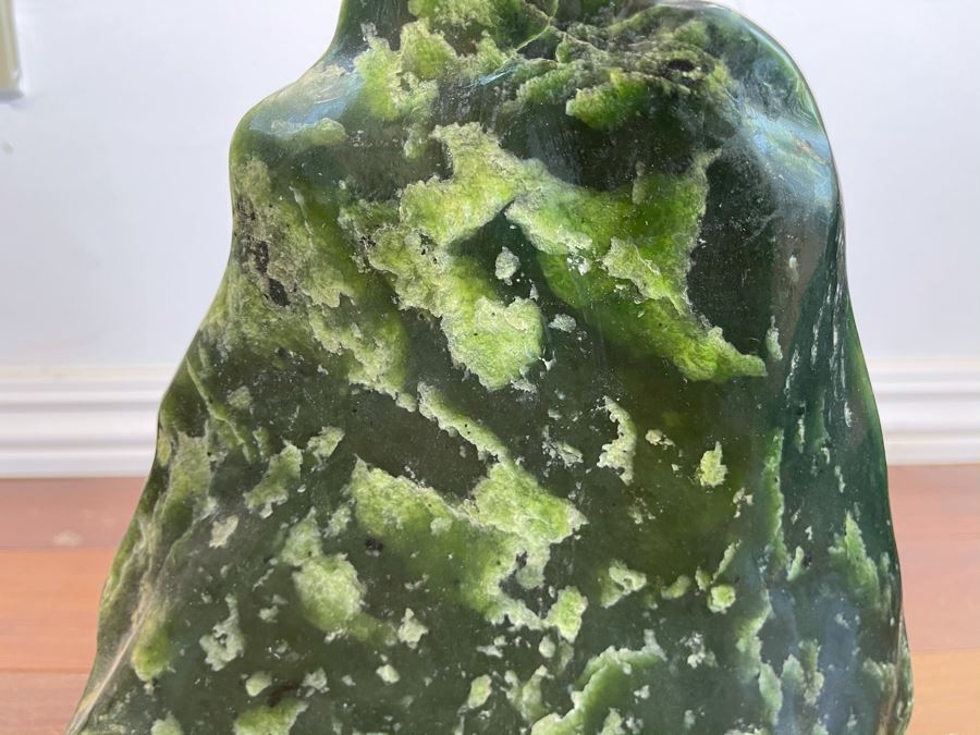 Antique Chinese Jade Stone Scholar Mountain Organic Sculpture With Wooden Stand 10W X 2.5D X 11H [Photo 6]