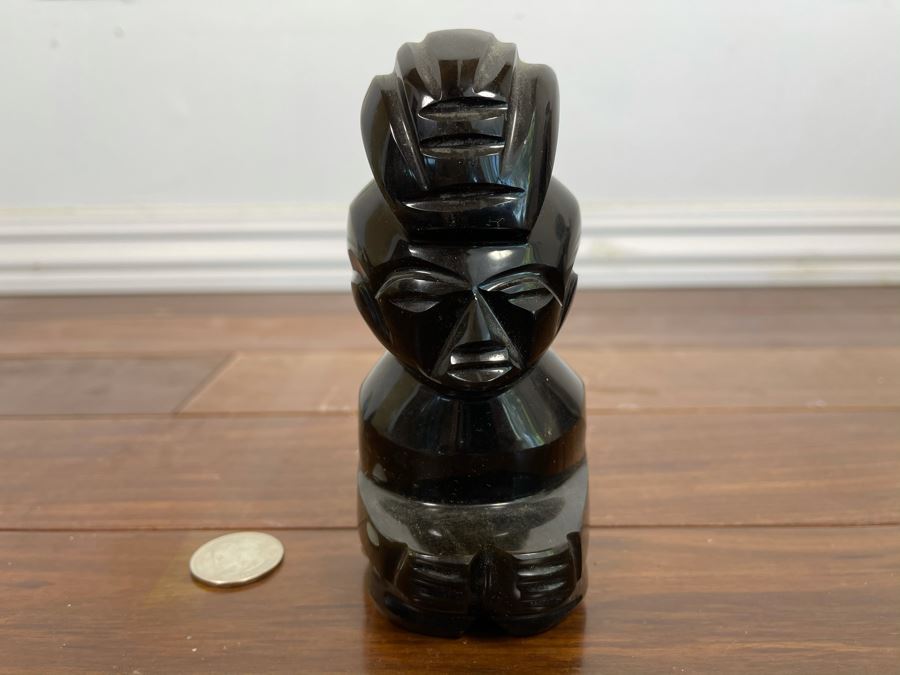 Carved Black Onyx Obsidian Stone Idol Statue Figurine 5H [Photo 6]