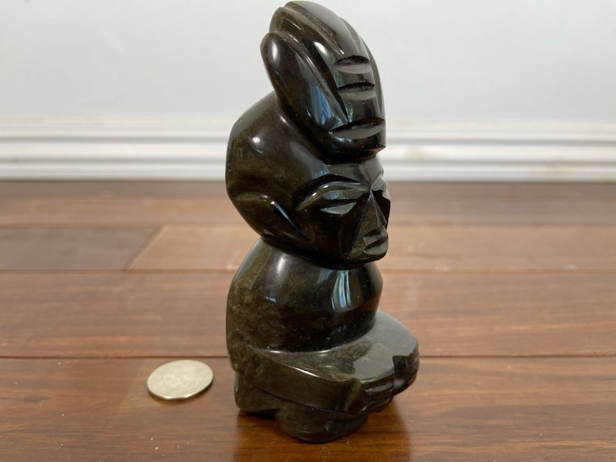 Carved Black Onyx Obsidian Stone Idol Statue Figurine 5H [Photo 1]