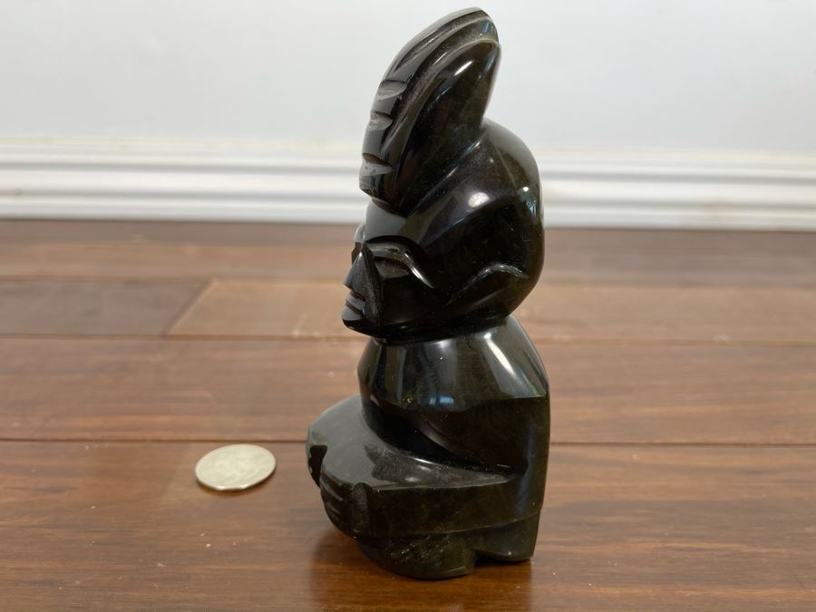 Carved Black Onyx Obsidian Stone Idol Statue Figurine 5H [Photo 5]