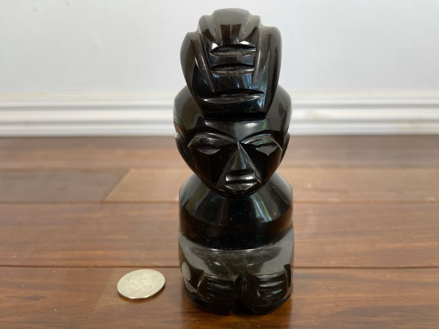 Carved Black Onyx Obsidian Stone Idol Statue Figurine 5H [Photo 2]