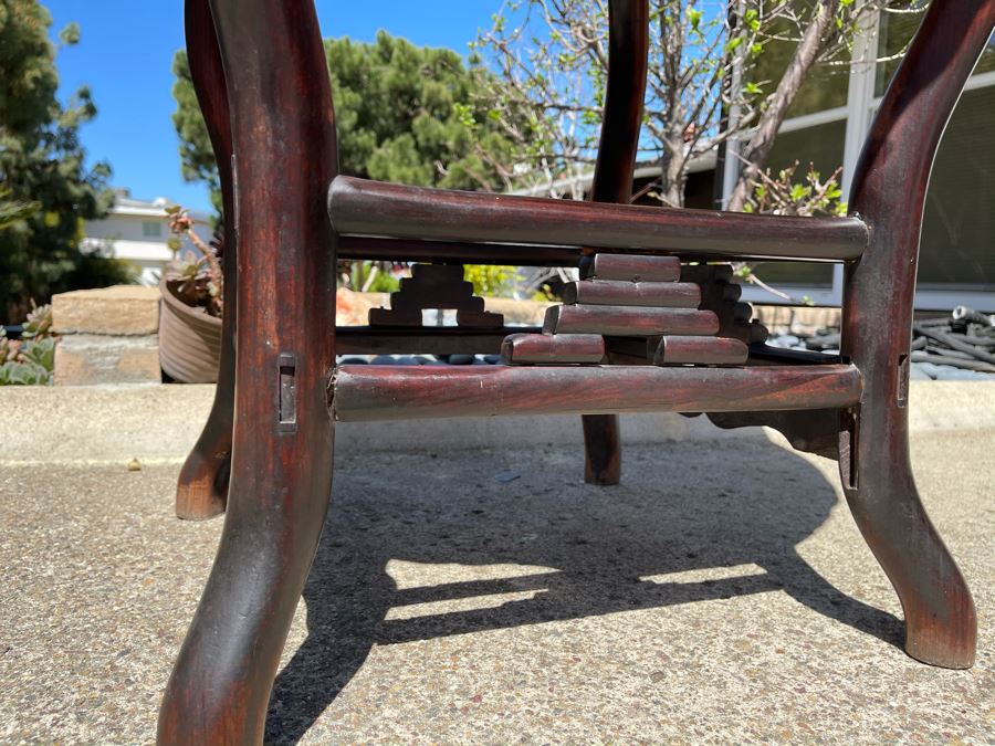 Stunning Antique Chinese Rosewood Marble Top Round Table 32W X 31H [Photo 16]