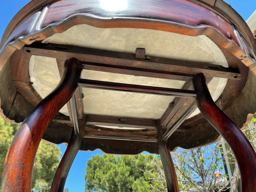 Stunning Antique Chinese Rosewood Marble Top Round Table 32W X 31H [Photo 14]