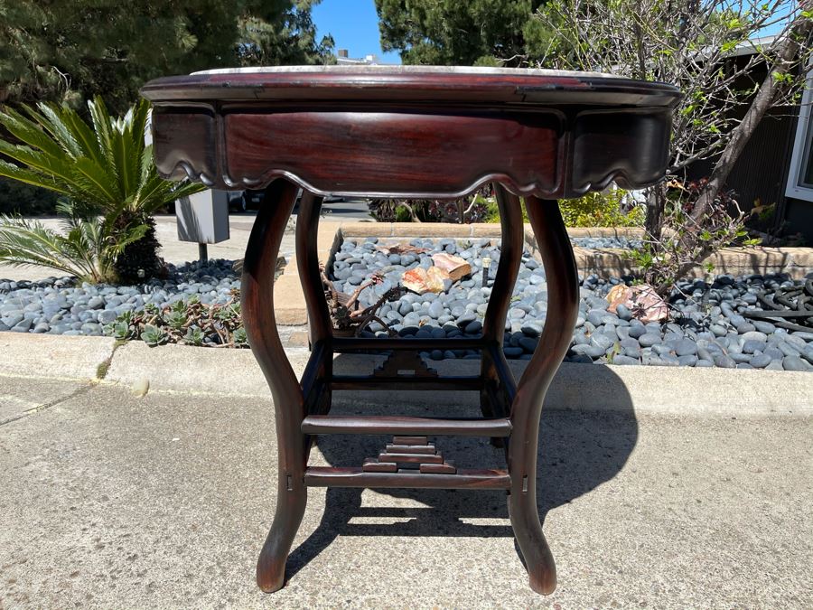 Stunning Antique Chinese Rosewood Marble Top Round Table 32W X 31H [Photo 4]