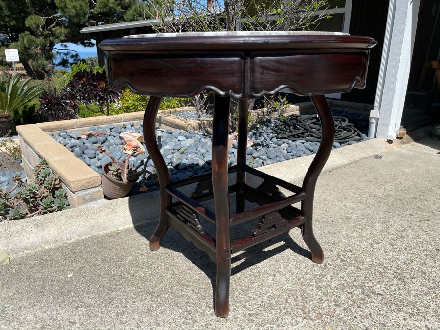 Stunning Antique Chinese Rosewood Marble Top Round Table 32W X 31H [Photo 5]