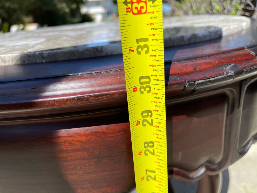 Stunning Antique Chinese Rosewood Marble Top Round Table 32W X 31H [Photo 20]