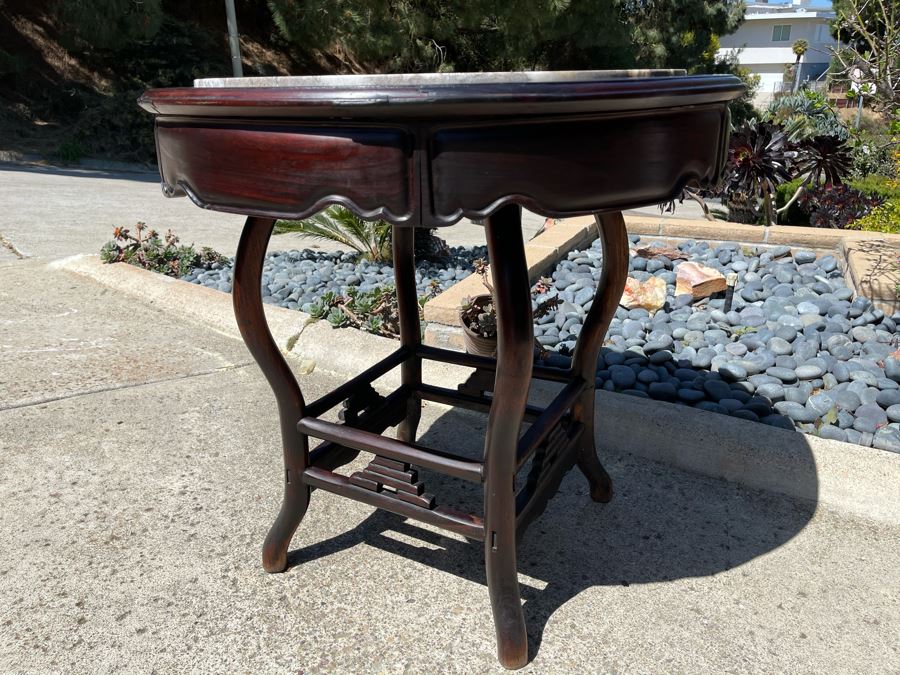 Stunning Antique Chinese Rosewood Marble Top Round Table 32W X 31H [Photo 12]