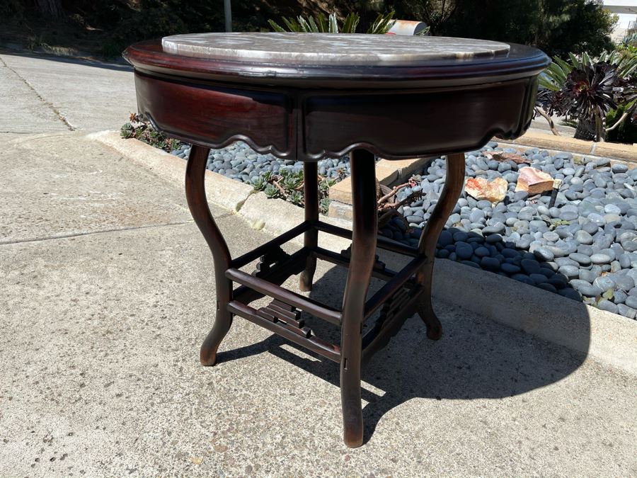 Stunning Antique Chinese Rosewood Marble Top Round Table 32W X 31H [Photo 8]