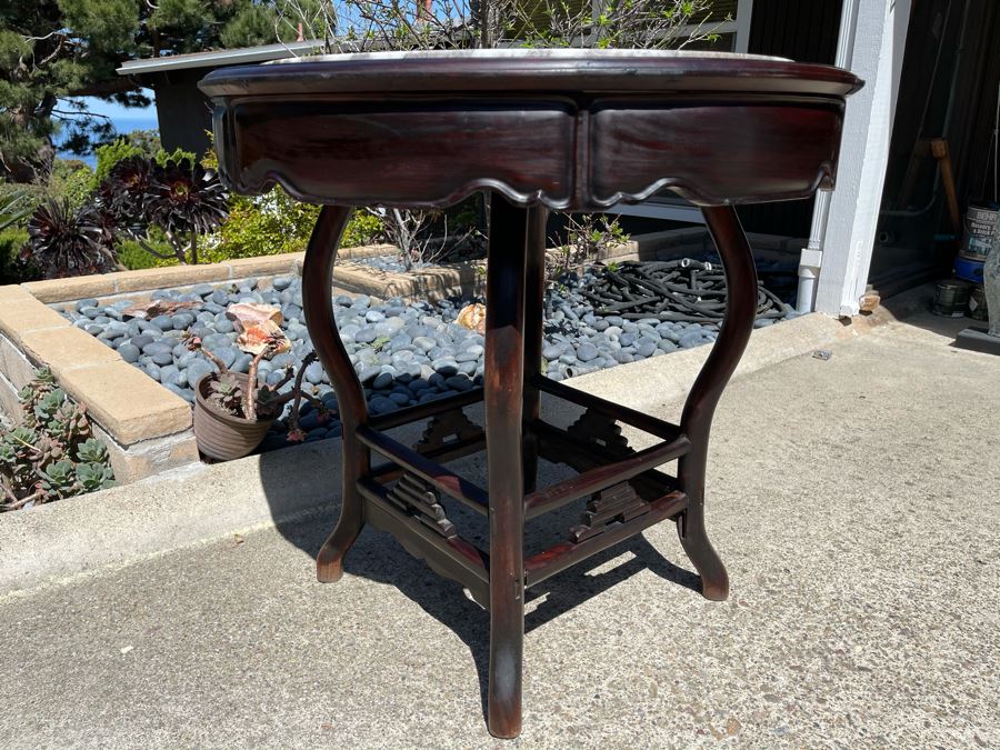 Stunning Antique Chinese Rosewood Marble Top Round Table 32W X 31H [Photo 6]