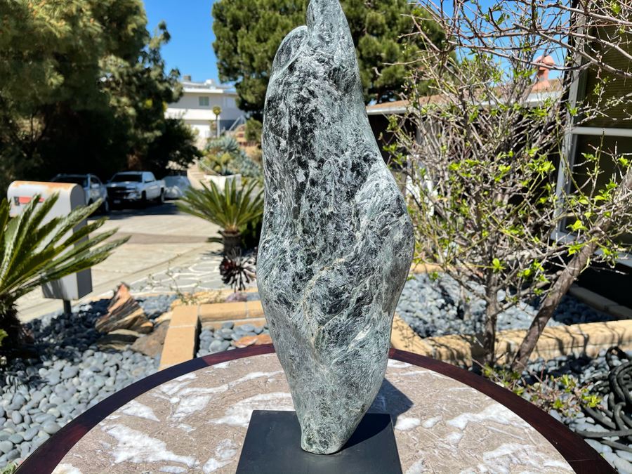 Large Modernist Organic Stone Sculpture Scholars Rock On Wooden Base 23H [Photo 5]