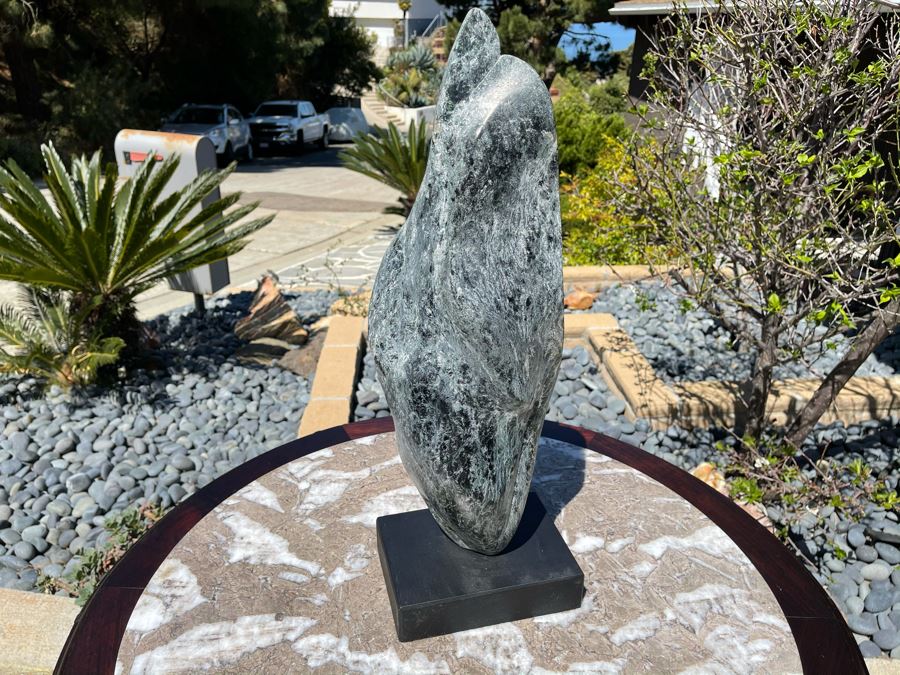 Large Modernist Organic Stone Sculpture Scholars Rock On Wooden Base 23H [Photo 9]