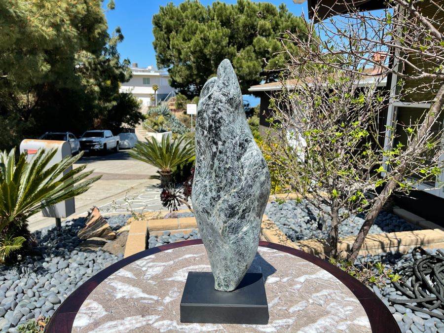 Large Modernist Organic Stone Sculpture Scholars Rock On Wooden Base 23H [Photo 3]