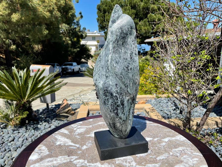 Large Modernist Organic Stone Sculpture Scholars Rock On Wooden Base 23H [Photo 8]