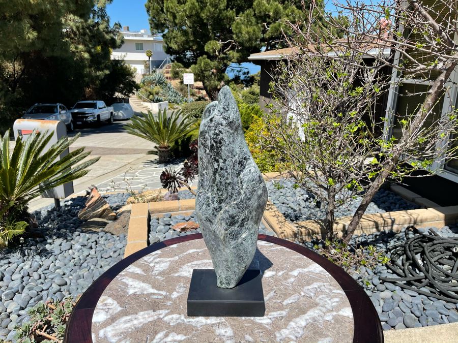 Large Modernist Organic Stone Sculpture Scholars Rock On Wooden Base 23H [Photo 4]