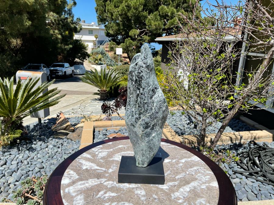 Large Modernist Organic Stone Sculpture Scholars Rock On Wooden Base 23H [Photo 2]