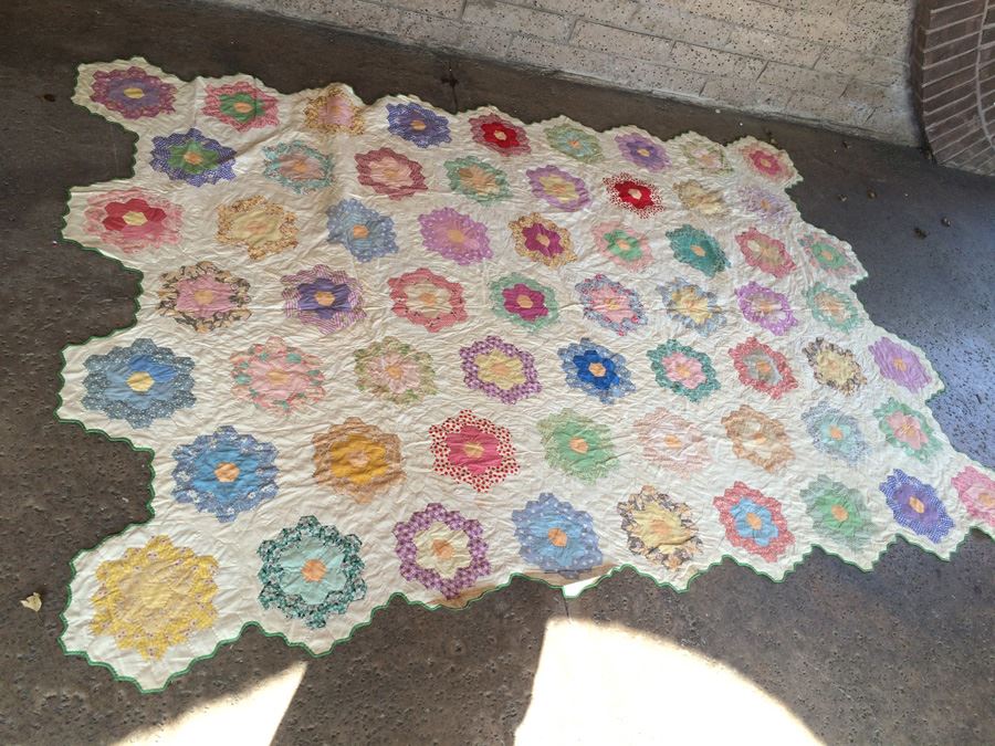 Handmade Large Vintage Hexagon Quilt [Photo 2]