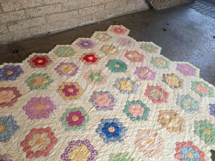 Handmade Large Vintage Hexagon Quilt [Photo 6]