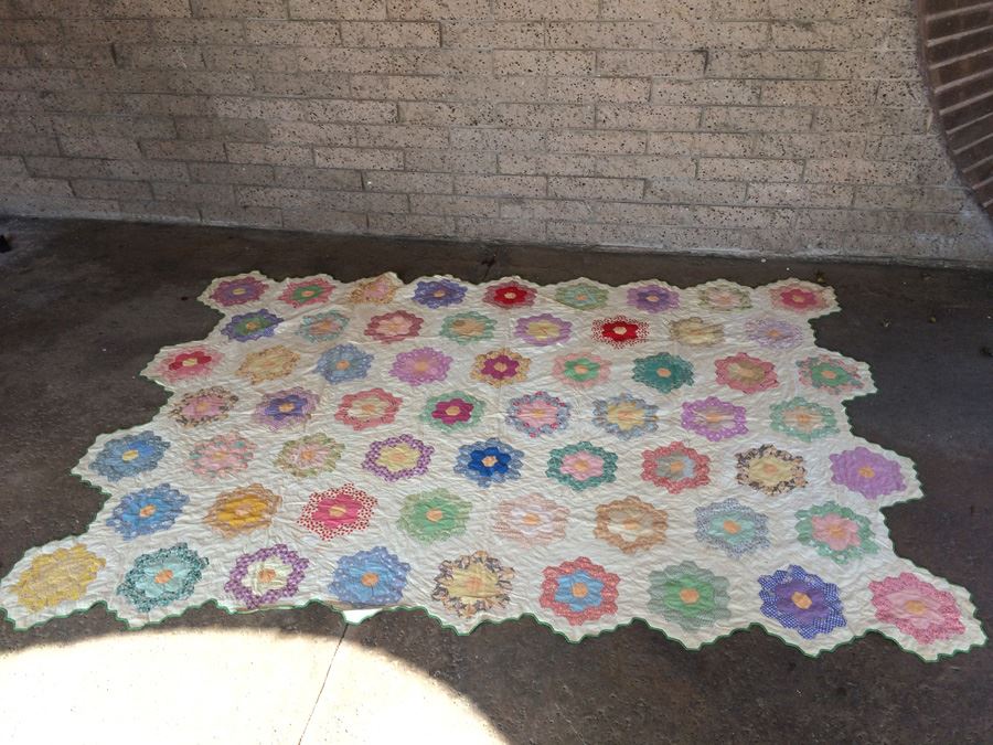 Handmade Large Vintage Hexagon Quilt [Photo 1]
