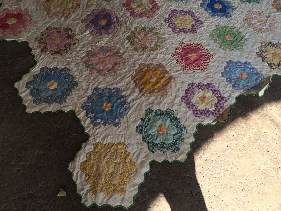 Handmade Large Vintage Hexagon Quilt [Photo 4]