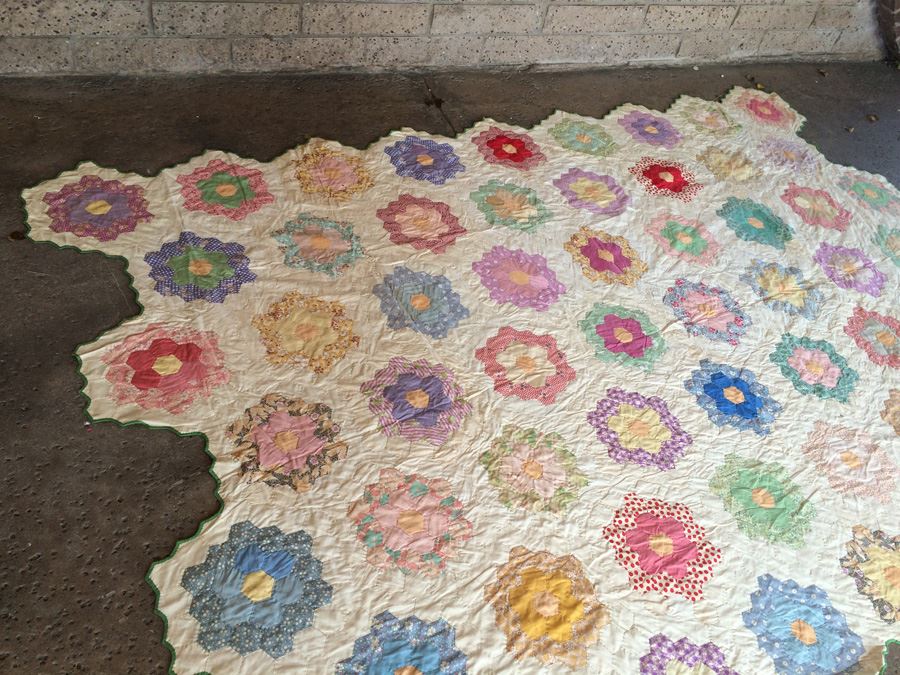Handmade Large Vintage Hexagon Quilt [Photo 5]