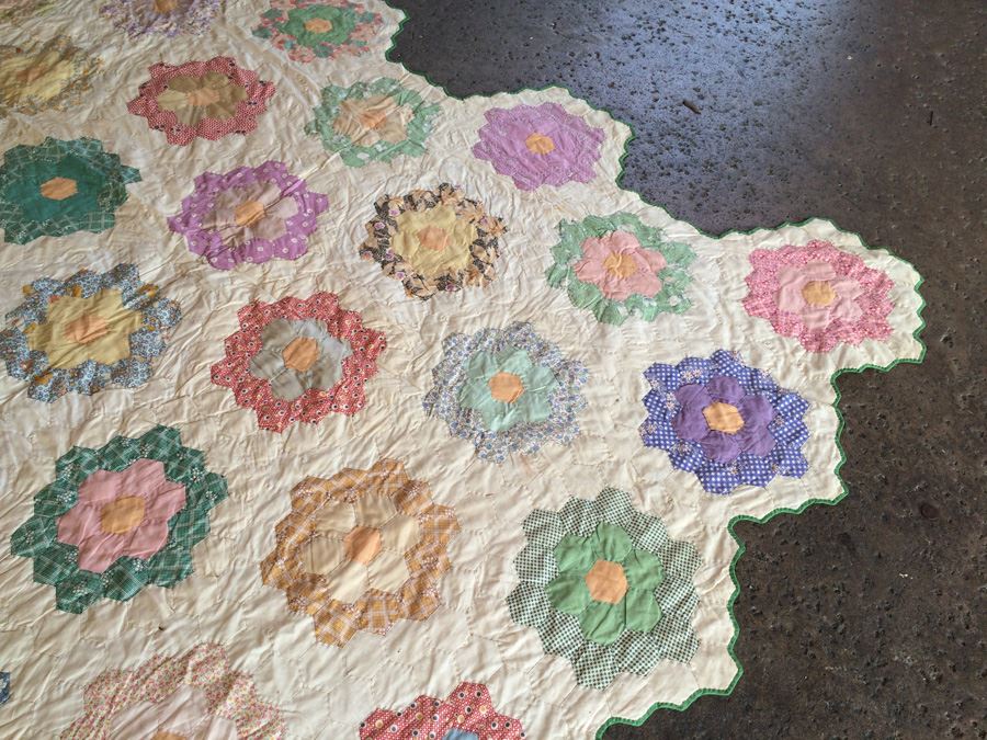 Handmade Large Vintage Hexagon Quilt [Photo 7]