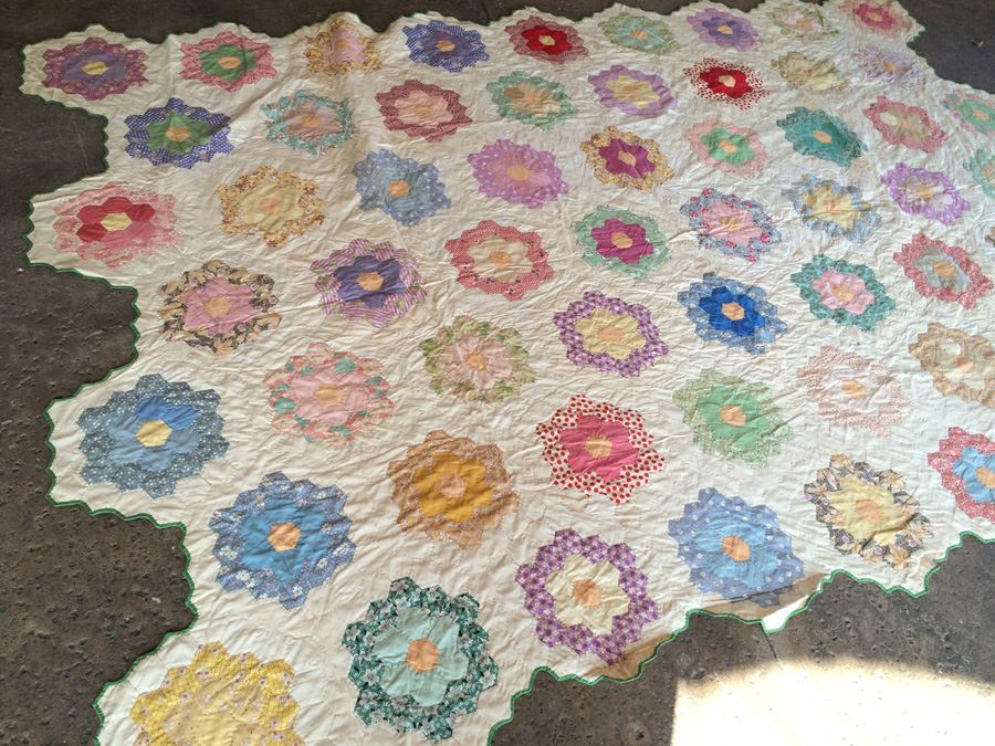 Handmade Large Vintage Hexagon Quilt [Photo 3]