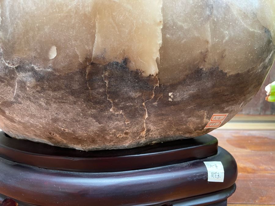 Large Chinese Moonstone Scholars Rock On Wooden Stand 19W X 6D X 20H [Photo 10]
