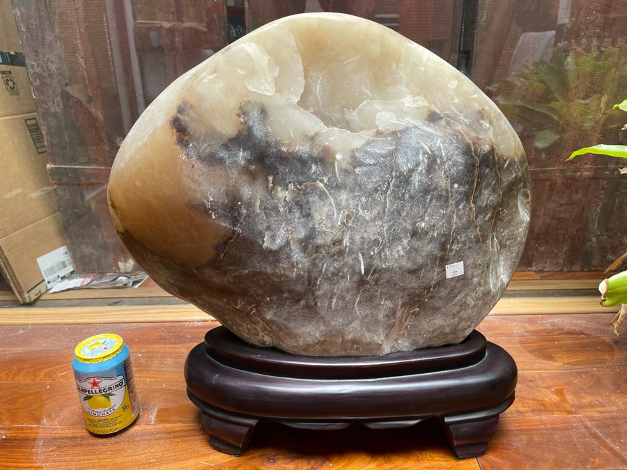 Large Chinese Moonstone Scholars Rock On Wooden Stand 19W X 6D X 20H [Photo 19]