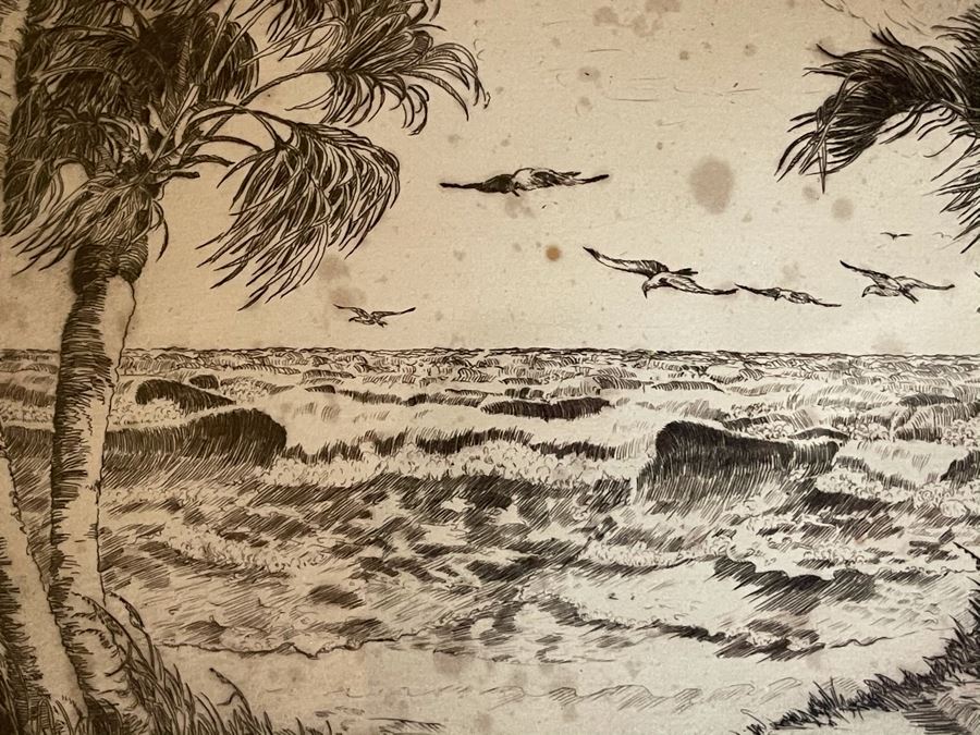 Vintage 1936 Signed Original Landscape Etching By W. R. Locke Titled 'Changing Weather' Limited Edition Framed Walter Ronald Locke 11 X 10 [Photo 12]